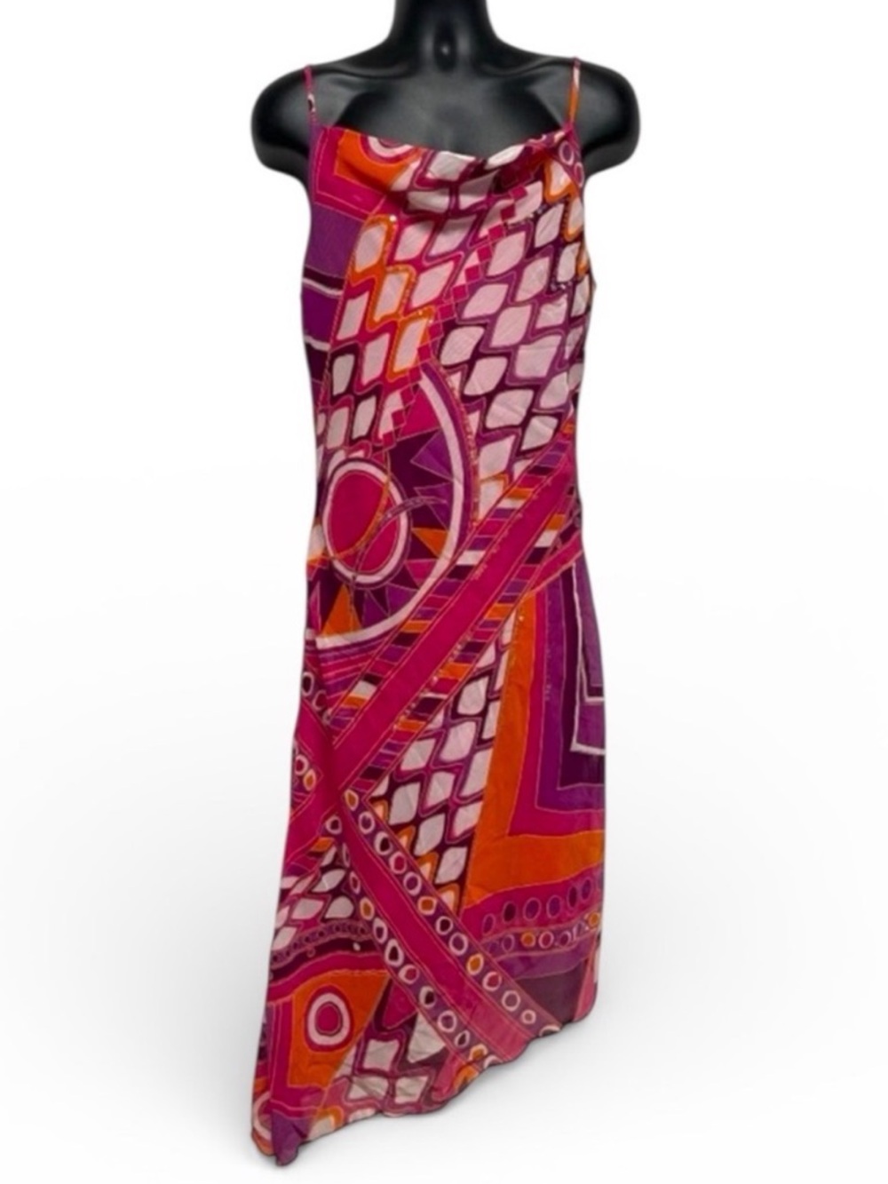 Mlle Gabrielle Boho Slip Dress Asymmetrical Hem Pink Orange Size 10